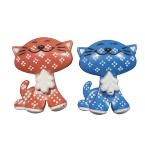 Gen X Vtg 1973 Avon  Pin Pal Fragrance Glace Blue & Red Calico Cats